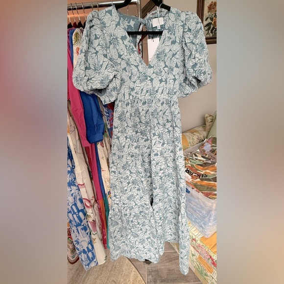 SugarLips Arielle Luna Poplin Floral Maxi Dress Dusty Blue - Picture 3 of 4